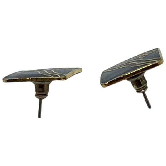 Blue, Gold & Black Enamel Post Earrings for Pierced Ears Retro 1980s Jewelry - Picture 7 of 9